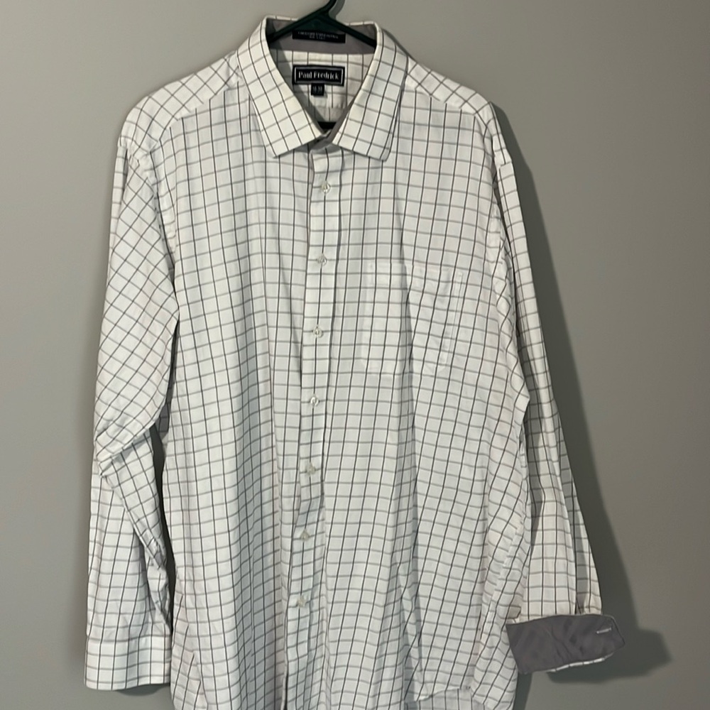 Paul Fredrick Finest Long Staple Cotton Dress Shirt. White w/ gray windowpane 18